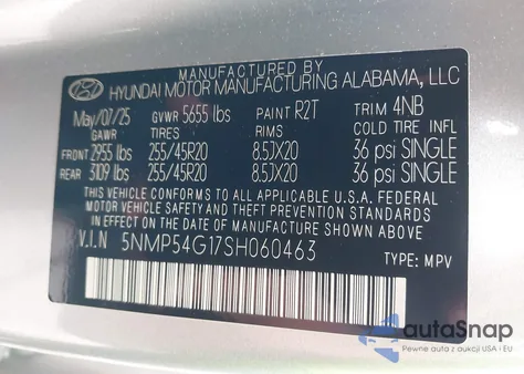 2025 Hyundai Santa Fe Hybrid Calligraphy from USA, damaged, VIN 5NMP54G17SH060463